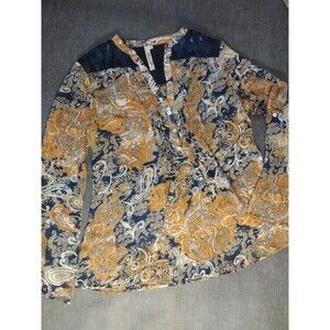 ANDREE Paisley Sequin Embellish Tunic Top Blouse Shirt Long Small Blue/Orange